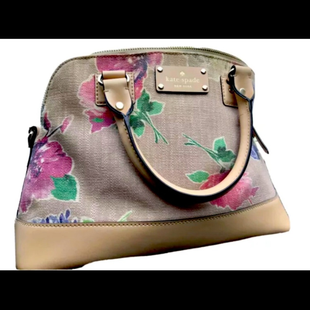 Kate Spade Floral Handbag Tan w/Shoulder Strap.